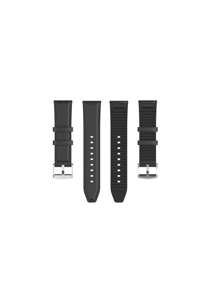 22mm Silicone Leather Replacement Strap Watchband For Huawei GT4 46mm 2023- Black
