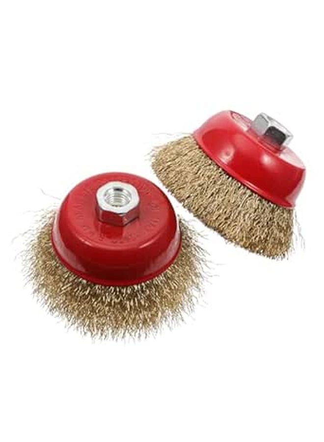 2 Pcs 4 Inch Crimped Wire Cup Brush with Threaded Arbor for Heavy Duty Cleaning Paint Removal - Image 1