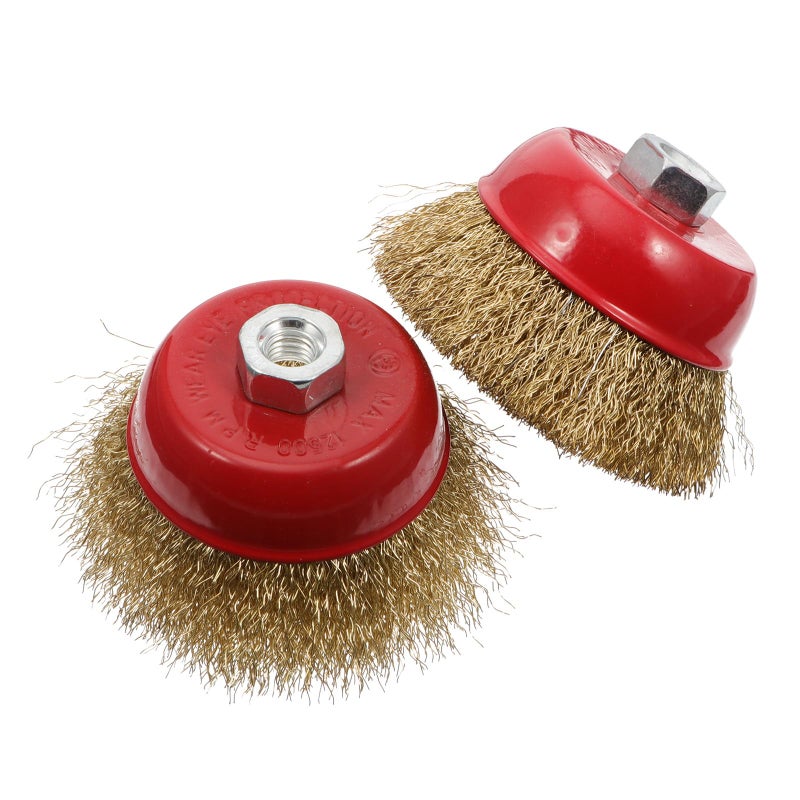 2 Pcs 4 Inch Crimped Wire Cup Brush with Threaded Arbor for Heavy Duty Cleaning Paint Removal - Image 2
