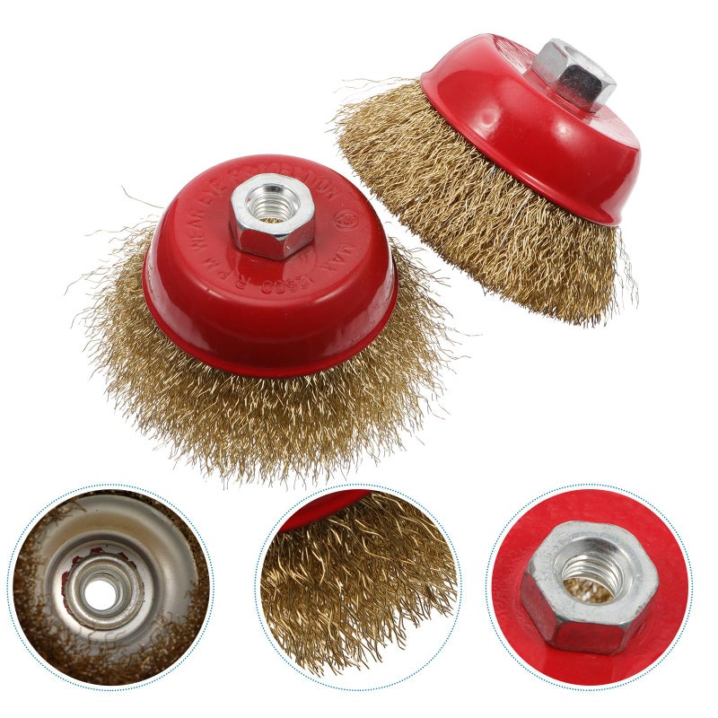 2 Pcs 4 Inch Crimped Wire Cup Brush with Threaded Arbor for Heavy Duty Cleaning Paint Removal - Image 3