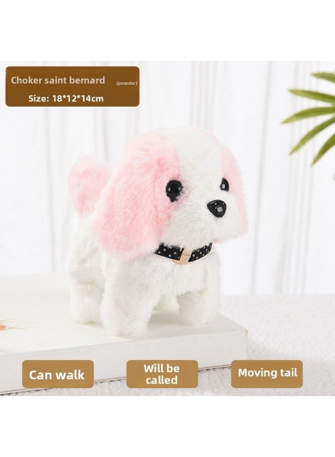 Net Red Plush Electric Toy Dog Can Walk, Bark, WAG Tail, Electronic Simulation Puppy Stall Night Market-Color:Collar Saint Bernard (powder)  - Image 1