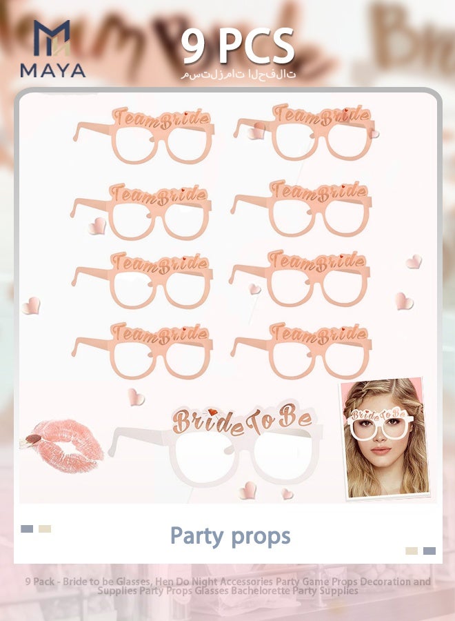 Maya 9 Pack - Bride to be Glasses, Hen Do Night Accessories Party Game Props Decoration and Supplies Party Props Glasses Bachelorette Party Supplies - Image 1