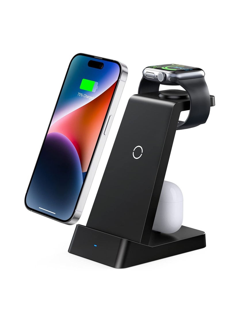Generic - Wireless Charging Station, 18W Fast Wireless Charger for iPhone 14/13/12/11/Pro/Max/SE/XS/XR/X/8 Plus/8, 3 in 1 Wireless Charging Dock Stand for Watch Series & Bluetooth Headset - Image 1