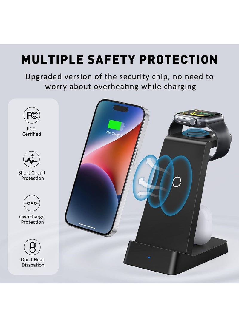 Generic - Wireless Charging Station, 18W Fast Wireless Charger for iPhone 14/13/12/11/Pro/Max/SE/XS/XR/X/8 Plus/8, 3 in 1 Wireless Charging Dock Stand for Watch Series & Bluetooth Headset - Image 1