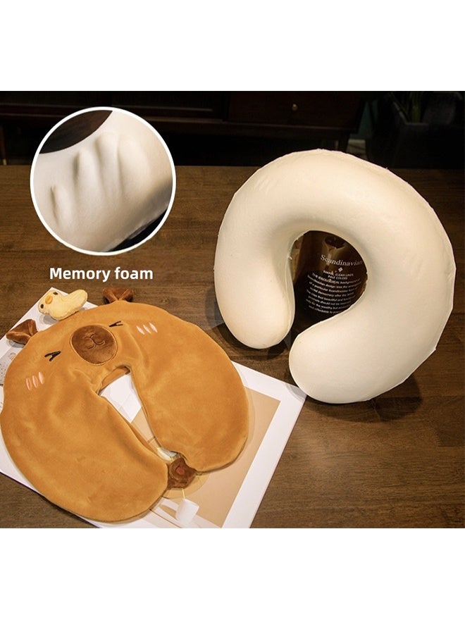 Memory Foam Neck Pillow, Travel Pillow with Adjustable Buckle & Cervical Support, Ergonomic U-Shaped Portable Nap Pillow, Cute Animal Design with Detachable Cover for Kids & Adults - Image 3