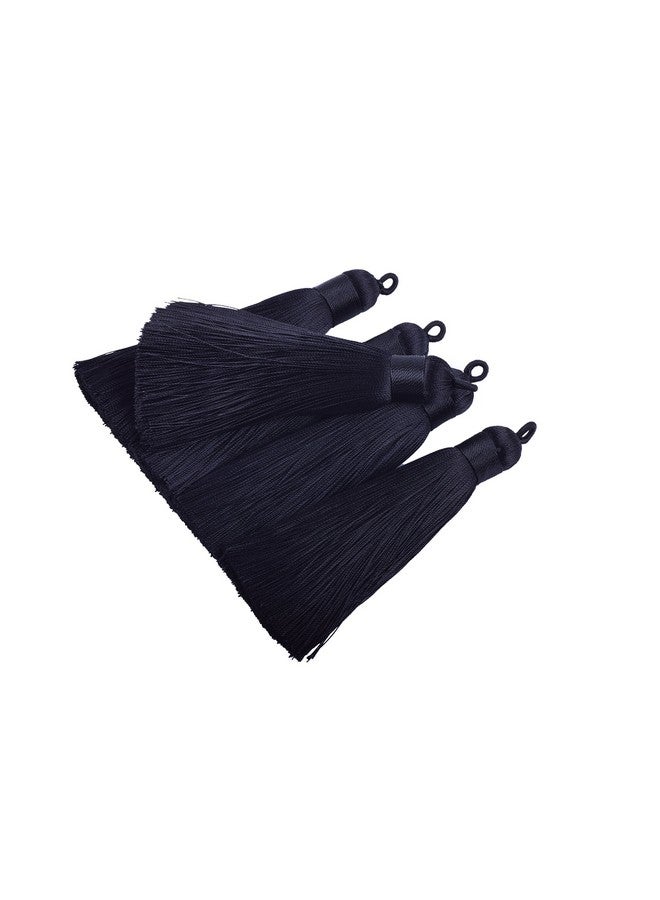 KONMAY 10Pcs 3.4''(8.5Cm) Handmade Imitation Silk Tassels With Hanging Loop For Jewelry Making (Black) - Image 1
