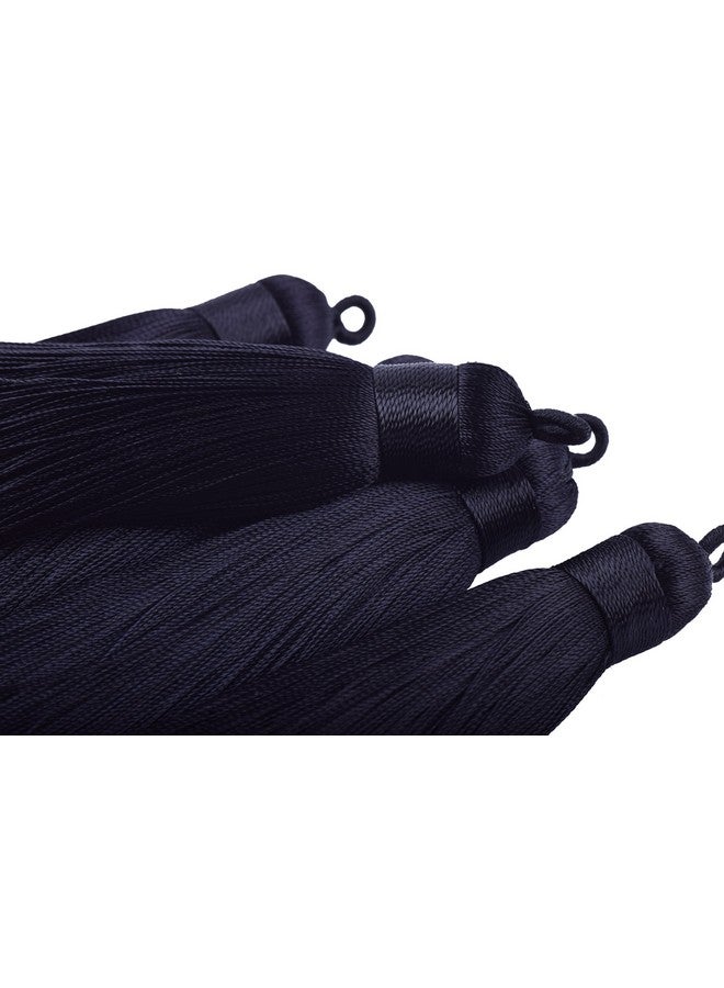 KONMAY 10Pcs 3.4''(8.5Cm) Handmade Imitation Silk Tassels With Hanging Loop For Jewelry Making (Black) - Image 2