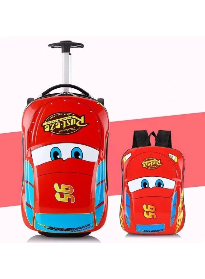 GGEROU Kids Car 2 Pcs Set Trolley with Kids Bag Red - Image 1