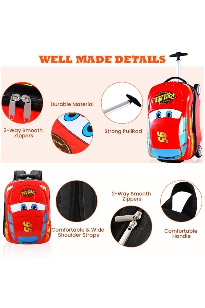 GGEROU Kids Car 2 Pcs Set Trolley with Kids Bag Red - Image 5