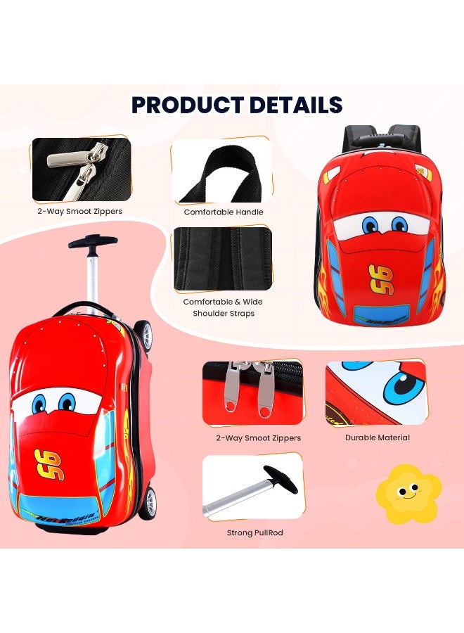 GGEROU Kids Luggage Sets,ABS hardshell Luggage,Carry-on Suitcase,Kids Backpack,Compartment Design Suitcase,Luggage 20",for Travel (Red Car) - Image 2