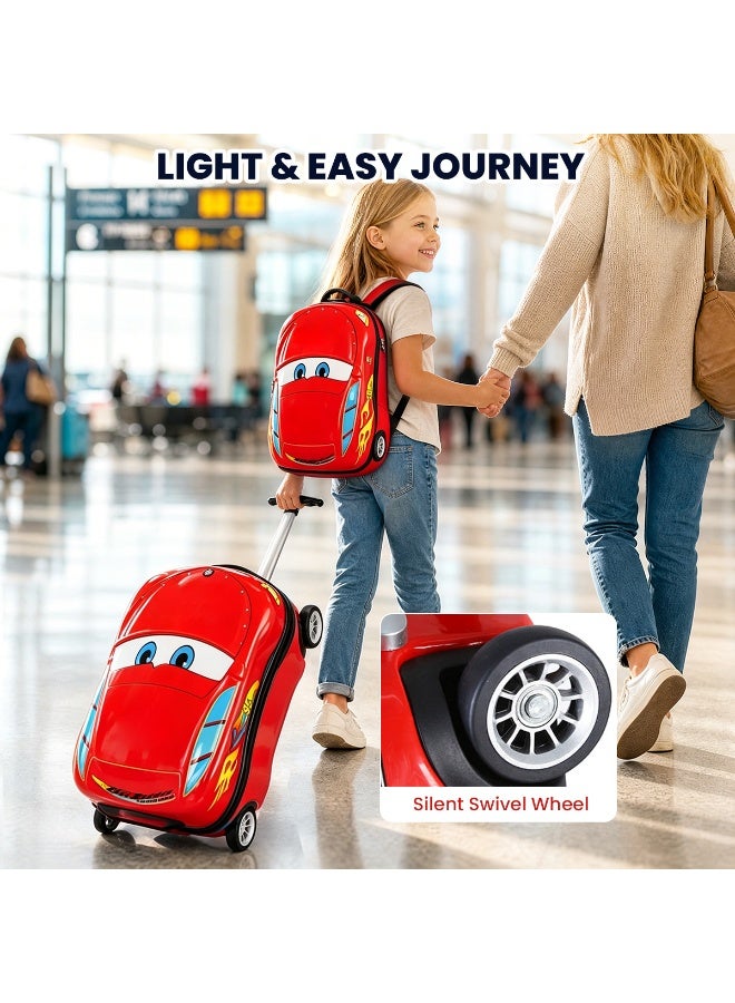 GGEROU Kids Luggage Sets,ABS hardshell Luggage,Carry-on Suitcase,Kids Backpack,Compartment Design Suitcase,Luggage 20",for Travel (Red Car) - Image 4