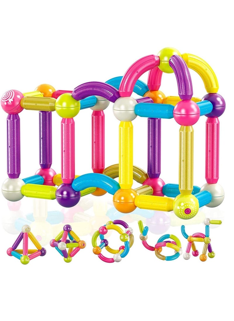 LEDIN Magnetics Stick and Rods Building Sticks Blocks Set, STEM Stacking Set Balls and Sticks Educational Toys (66 PCS)  - Image 1