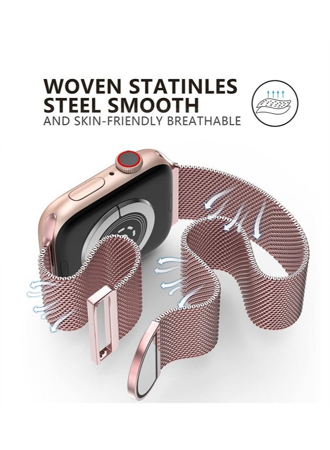 HL-Tech Compatible with Apple Watch Band 42mm 41mm 40mm 38mm for Women and Men, Magnetic Metal Stainless Steel Strap Wristband Compatible for iWatch Series 10 9 8 7 6 5 4 3 2 1 SE Rose Pink - Image 4