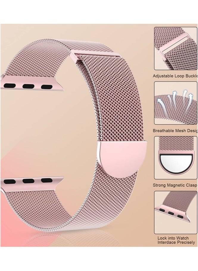 HL-Tech Compatible with Apple Watch Band 42mm 41mm 40mm 38mm for Women and Men, Magnetic Metal Stainless Steel Strap Wristband Compatible for iWatch Series 10 9 8 7 6 5 4 3 2 1 SE Rose Pink - Image 3