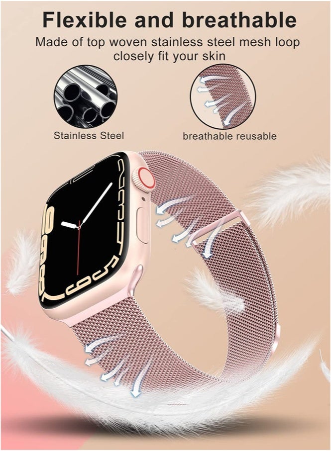 HL-Tech Compatible with Apple Watch Band 42mm 41mm 40mm 38mm for Women and Men, Magnetic Metal Stainless Steel Strap Wristband Compatible for iWatch Series 10 9 8 7 6 5 4 3 2 1 SE Rose Pink - Image 2