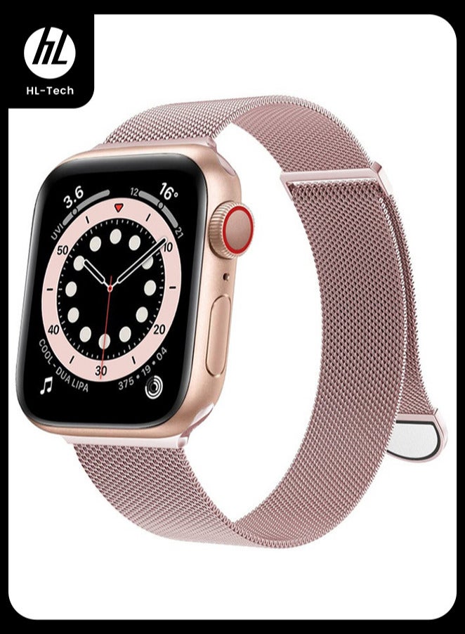 HL-Tech Compatible with Apple Watch Band 42mm 41mm 40mm 38mm for Women and Men, Magnetic Metal Stainless Steel Strap Wristband Compatible for iWatch Series 10 9 8 7 6 5 4 3 2 1 SE Rose Pink - Image 1
