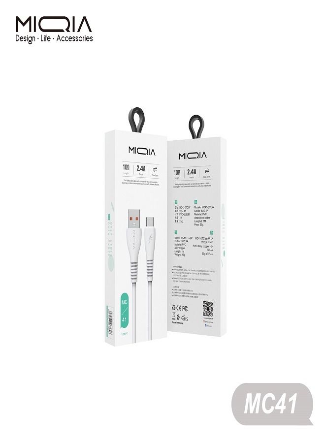MIQIA 2.4A PVC Data Cable White 1m - Image 3