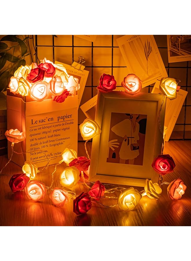 erorex Rose Flower String Lights 20 Led Battery Operated Romantic Red Pink White Rose Lights 10Ft Artificial Flowers Garland Led Lights For Valentine'S Day Wedding Indoor Outdoor Festival Party Decor - Image 2