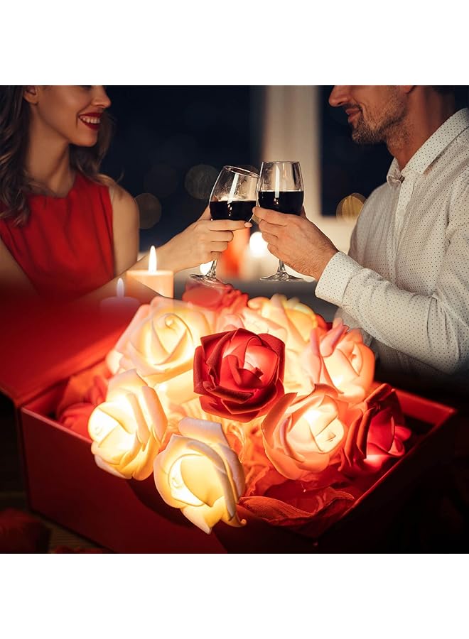 erorex Rose Flower String Lights 20 Led Battery Operated Romantic Red Pink White Rose Lights 10Ft Artificial Flowers Garland Led Lights For Valentine'S Day Wedding Indoor Outdoor Festival Party Decor - Image 5