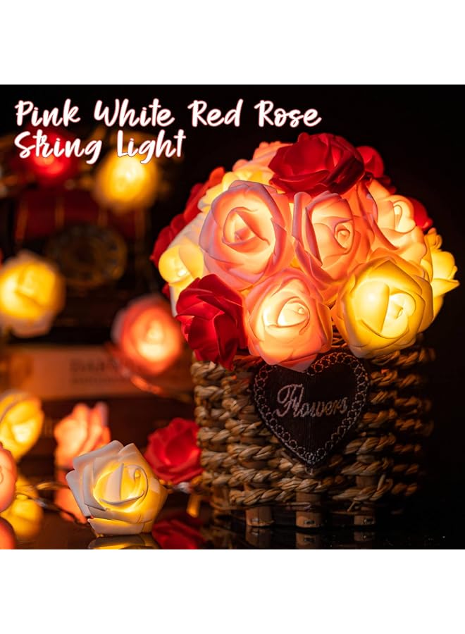 erorex Rose Flower String Lights 20 Led Battery Operated Romantic Red Pink White Rose Lights 10Ft Artificial Flowers Garland Led Lights For Valentine'S Day Wedding Indoor Outdoor Festival Party Decor - Image 4