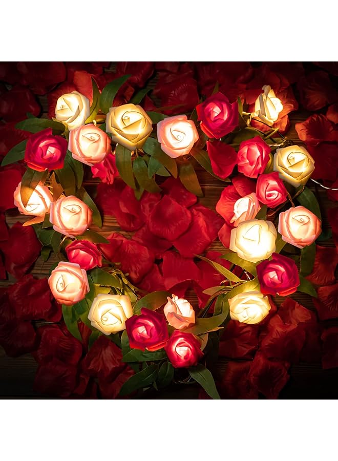 erorex Rose Flower String Lights 20 Led Battery Operated Romantic Red Pink White Rose Lights 10Ft Artificial Flowers Garland Led Lights For Valentine'S Day Wedding Indoor Outdoor Festival Party Decor - Image 3