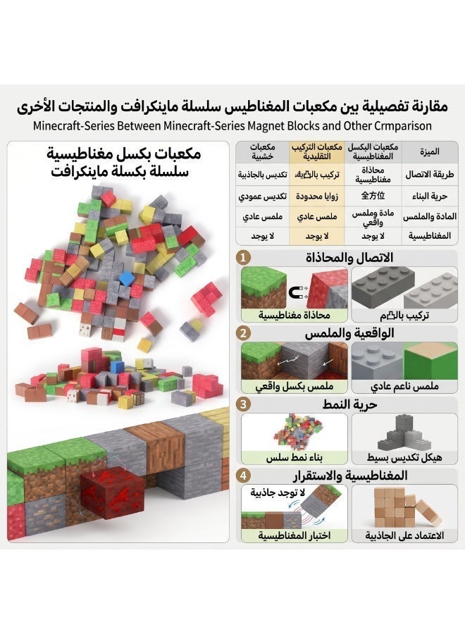 AirYoung 100pcs Minecraft Magnetic Building Blocks Set – Creative STEM Toy for Kids, Safe & Educational Pixel Cube Construction Kit - Image 5