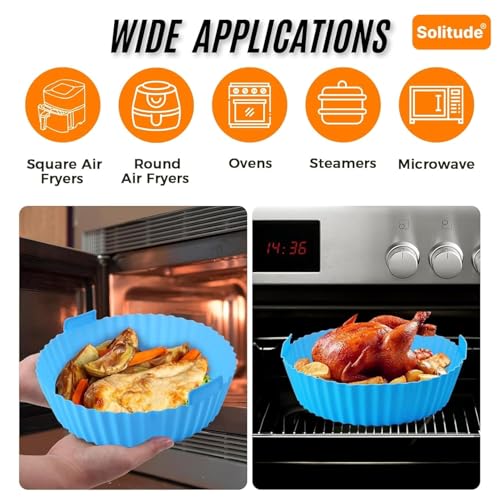 Solitude Air Fryer Liner I Round Silicone Basket Baking Tray I Pot with Ear Handles I Nonstick Reusable Heat Resistant I Cooking Oven Insert Accessories - Multicolor (8 Inch, 1 Piece) - Image 5