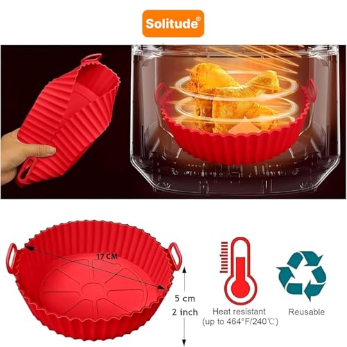 Solitude Air Fryer Liner I Round Silicone Basket Baking Tray I Pot with Ear Handles I Nonstick Reusable Heat Resistant I Cooking Oven Insert Accessories - Multicolor (8 Inch, 1 Piece) - Image 4