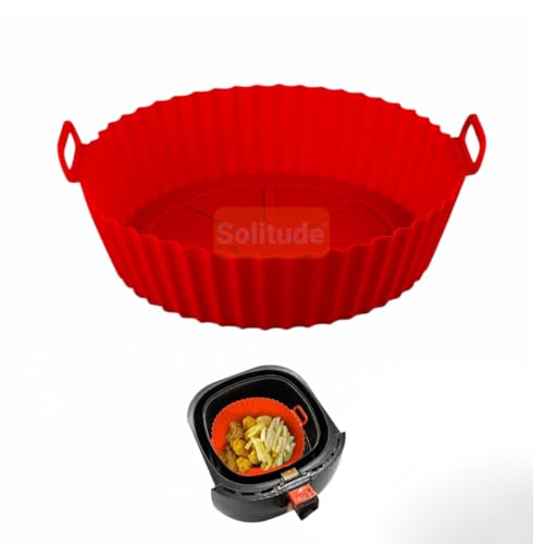 Solitude Air Fryer Liner I Round Silicone Basket Baking Tray I Pot with Ear Handles I Nonstick Reusable Heat Resistant I Cooking Oven Insert Accessories - Multicolor (8 Inch, 1 Piece) - Image 1