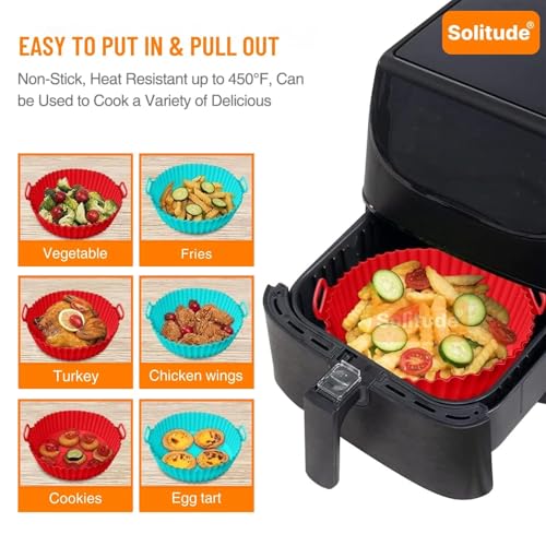 Solitude Air Fryer Liner I Round Silicone Basket Baking Tray I Pot with Ear Handles I Nonstick Reusable Heat Resistant I Cooking Oven Insert Accessories - Multicolor (8 Inch, 1 Piece) - Image 3