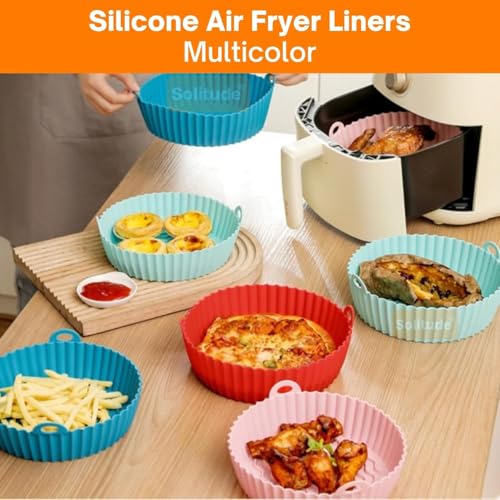 Solitude Air Fryer Liner I Round Silicone Basket Baking Tray I Pot with Ear Handles I Nonstick Reusable Heat Resistant I Cooking Oven Insert Accessories - Multicolor (8 Inch, 1 Piece) - Image 2