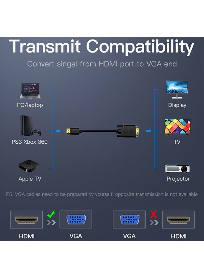 HY HDMI to VGA Cable Adapter, Gold-Plated, Male to MaleCord for Computer, Desktop, Laptop, PC, Monitor, Projector, HDTV, and More (NOT Bidirectional) -1.8M - Image 2