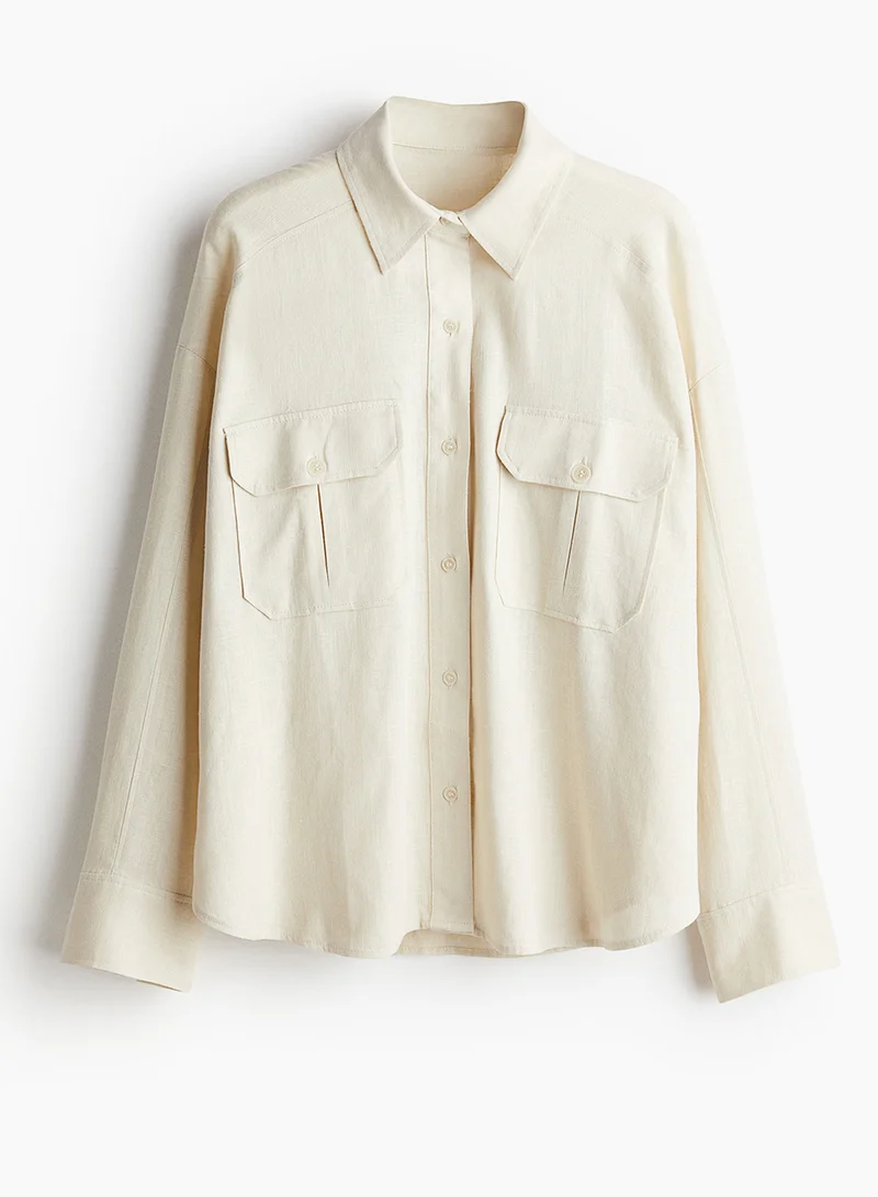 H&M Oversized Linen-Blend Cargo Shirt