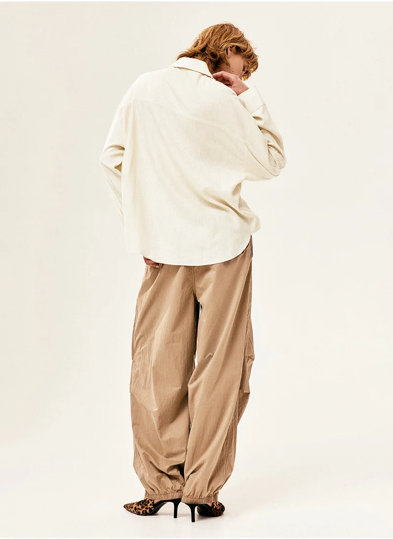 اتش اند ام Oversized Linen-Blend Cargo Shirt