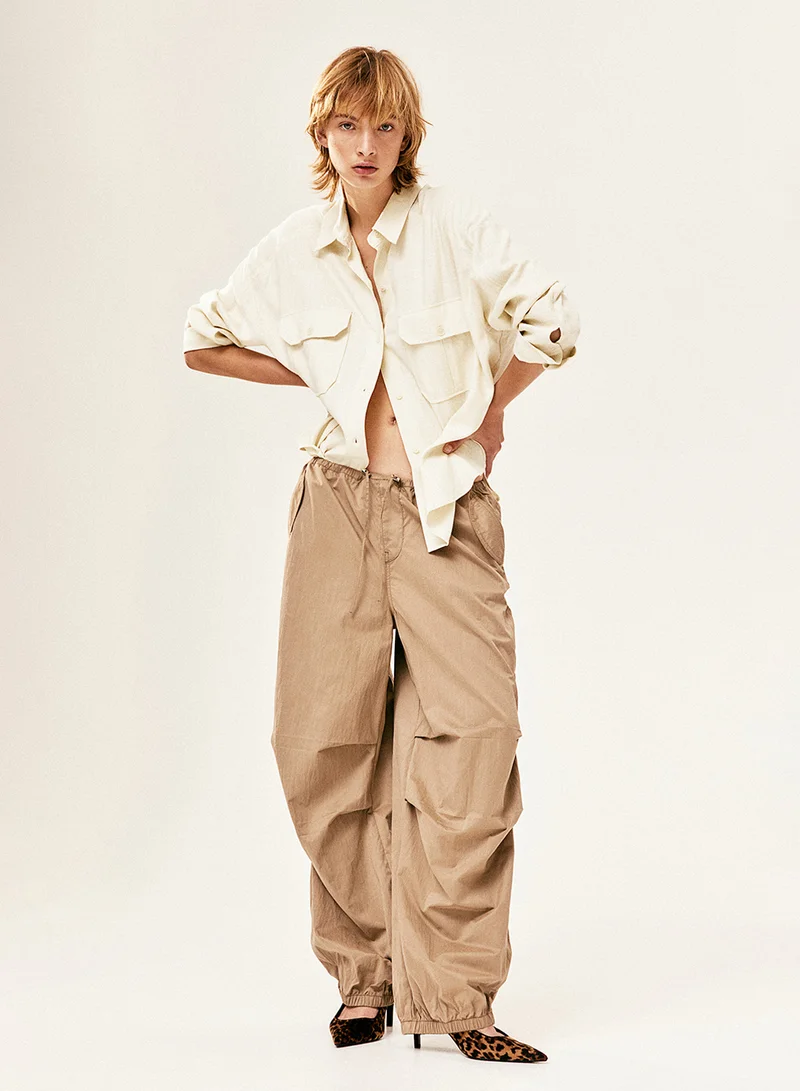 H&M Oversized Linen-Blend Cargo Shirt