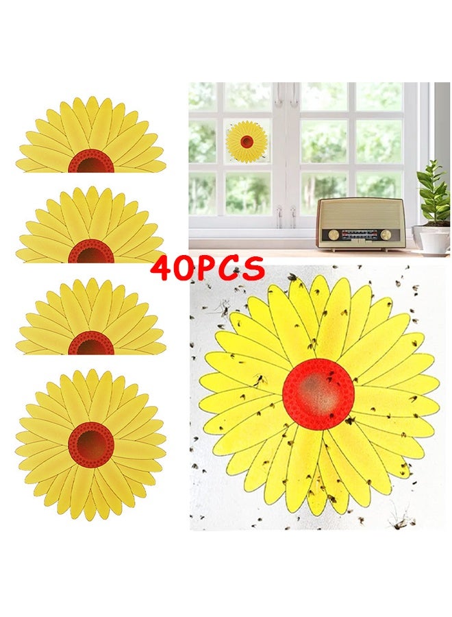 40 Pieces Fly Traps Window Stickers, Catch & Kill Houseflies, Fruit Fly Traps For Indoors, Floral Design Sticky Catchers For Houseflies, Disposable Bulk Bug Catcher, Waterproof Insect Glue Trap, Sunflower Window Stickers, Attractor And Eliminator - Image 1