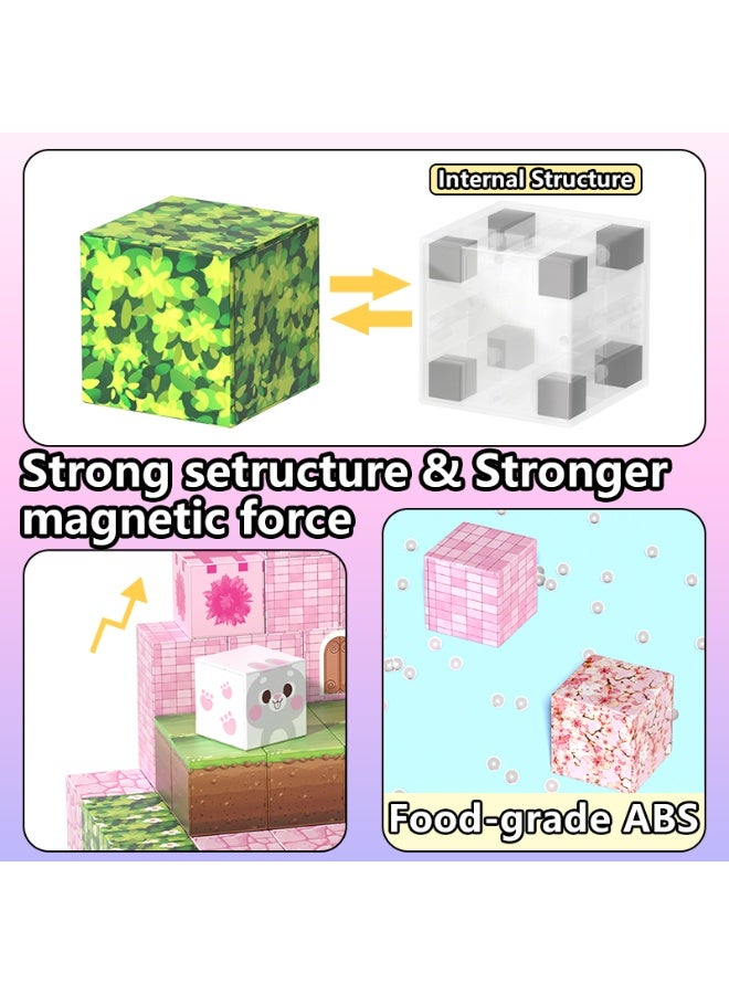 NIBEMINENT Pink castle magnetic building block set, suitable for boys and girls over 3 years old DIY to improve hand skills and creativity  - Image 4
