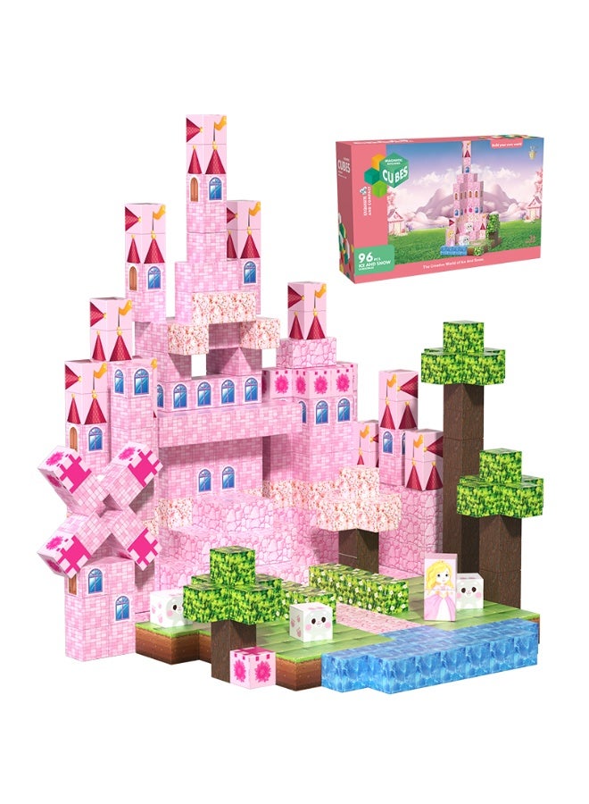 NIBEMINENT Pink castle magnetic building block set, suitable for boys and girls over 3 years old DIY to improve hand skills and creativity  - Image 1