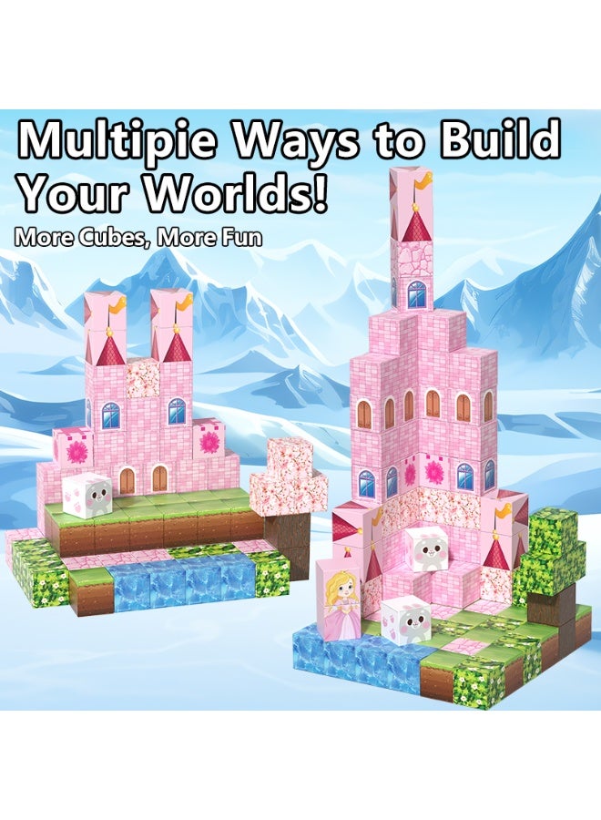 NIBEMINENT Pink castle magnetic building block set, suitable for boys and girls over 3 years old DIY to improve hand skills and creativity  - Image 5