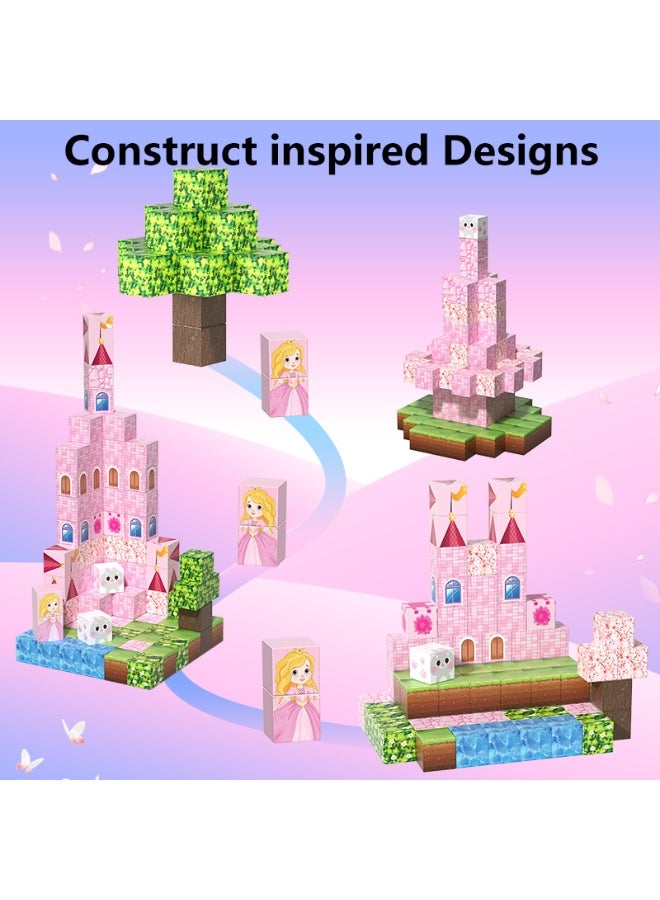 NIBEMINENT Pink castle magnetic building block set, suitable for boys and girls over 3 years old DIY to improve hand skills and creativity  - Image 3