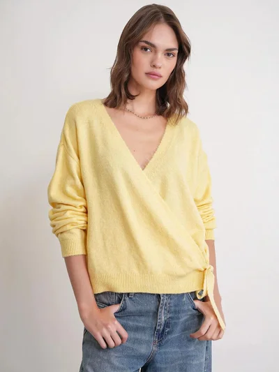 MixRay Mixray Ribbed V-Neck Tie-Front Cardigan