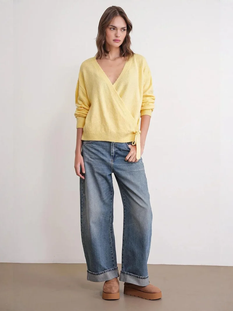 ميكسراي كارديجان ميكسراي بياقة على شكل حرف  ورباط أمامي