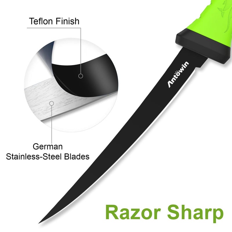 ANTOWIN ANTOWIN 9 Inch Fishing Fillet Knife, Professional Level Knives for Filleting Fish and Boning Meat, Sharp Stainless-Steel Non-Stick Coating Blade, with Stage Knife Sharpener  - Image 3