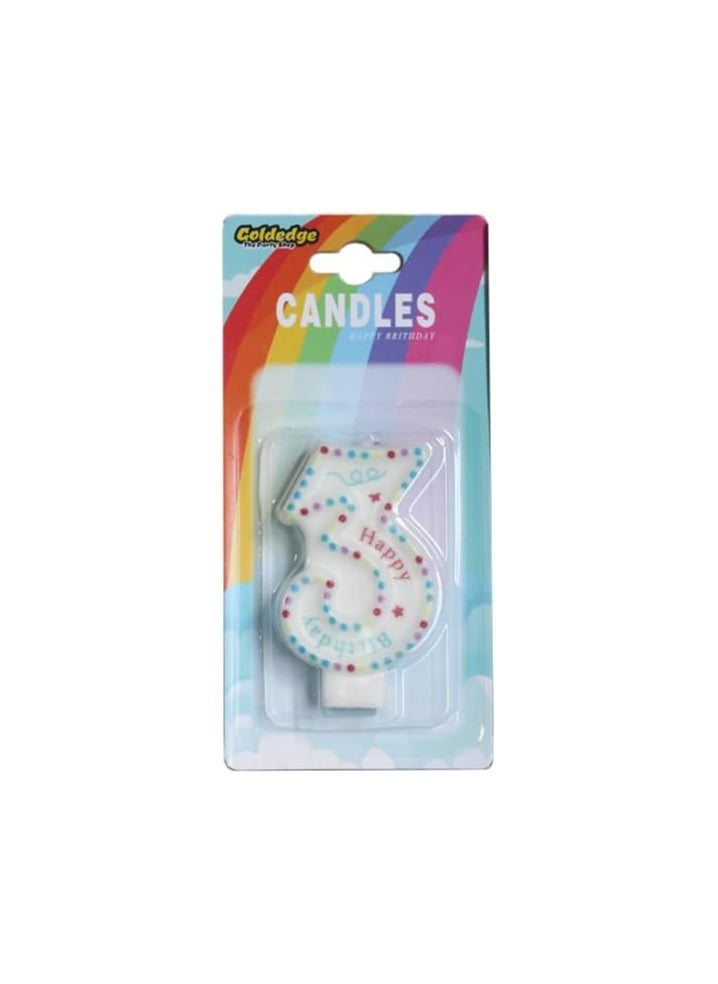 Goldedge Goldedge Number 3 Happy Birthday Numerical Cake Topper Decoration Party Wedding Anniversary Candle (WHITE)  - Image 1