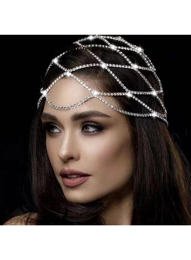JEAIRTS 20S Rhinestone Headband Silver Flapper Crystal Cap Headpiece Sparkly Costume Hair Accessories For Women And Girls - Image 3
