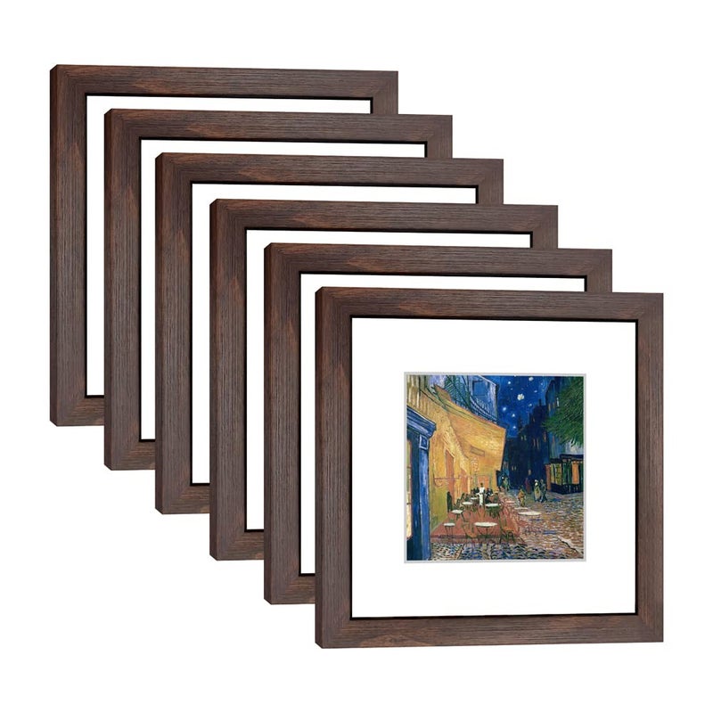 Dekwinn 8X8 Walnut Picture Frame Set Of 6 With Real Glass For Pictures 5X5 With Mat Or 8X8 Without Mat  Wall Or Tabletop Gallery Photo Frames - Image 1