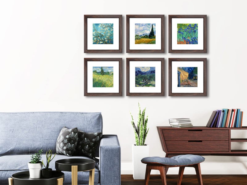 Dekwinn 8X8 Walnut Picture Frame Set Of 6 With Real Glass For Pictures 5X5 With Mat Or 8X8 Without Mat  Wall Or Tabletop Gallery Photo Frames - Image 5
