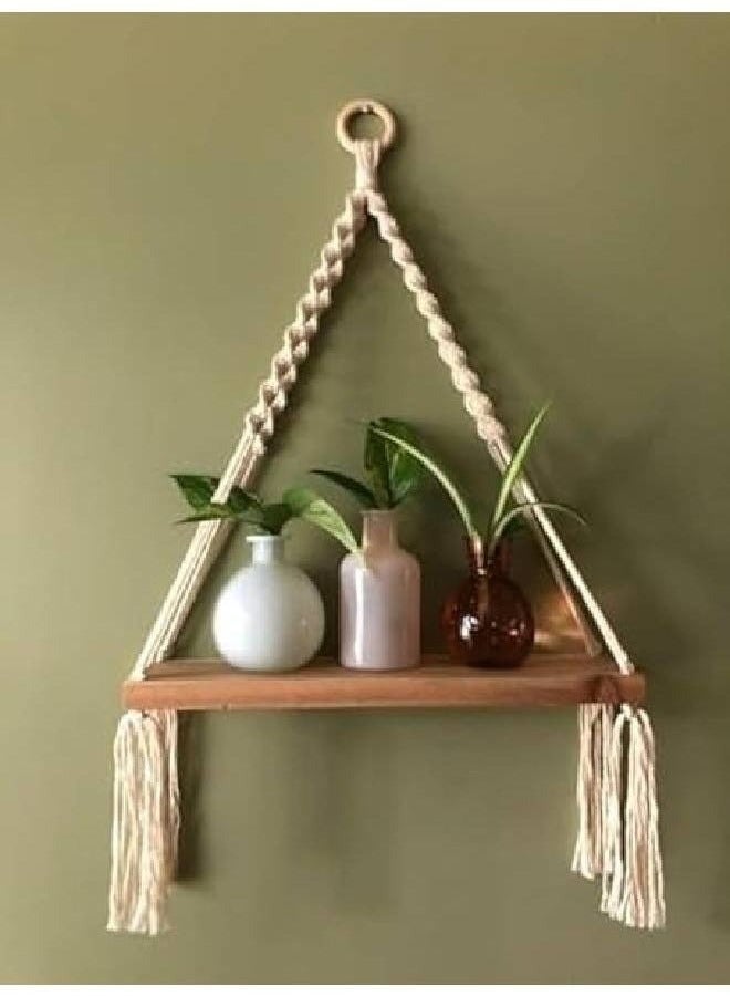 Antikiano Handmade Macrame Hanging Wooden Shelf – Boho Wall Shelf for Plants, Candles and Home Decor Display 40*80 - Image 1