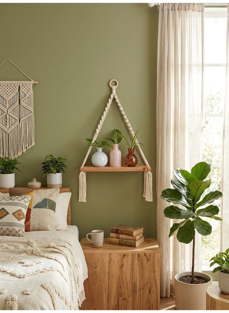 Antikiano Handmade Macrame Hanging Wooden Shelf – Boho Wall Shelf for Plants, Candles and Home Decor Display 40*80 - Image 4