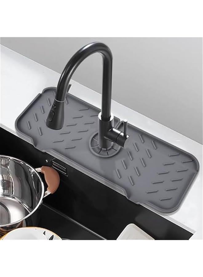 HOOKOR Silicone Faucet Mat for Kitchen, Sink Splash Guard, Bathroom Faucet Water Catcher Mat, Sink Draining Pad Behind Faucet, Keep Drying Kitchen Accessories, 14.6 x 5.5 (Grey) - Image 1